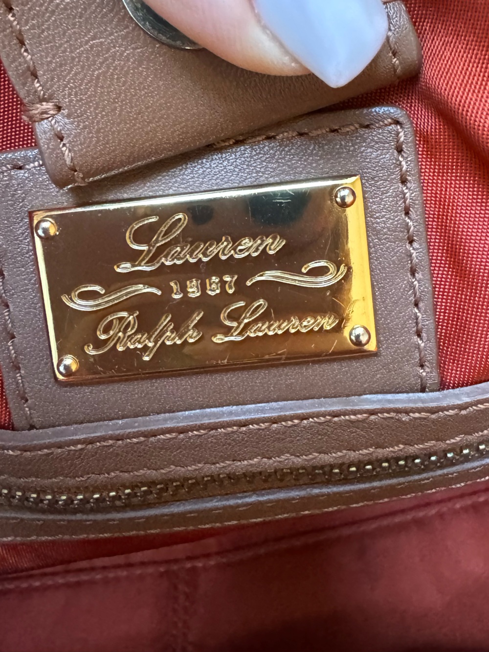 Lauren Ralph Lauren Brown Leather Crest Satchel Shoulder Bag Gold Hardware - Picture 7 of 12
